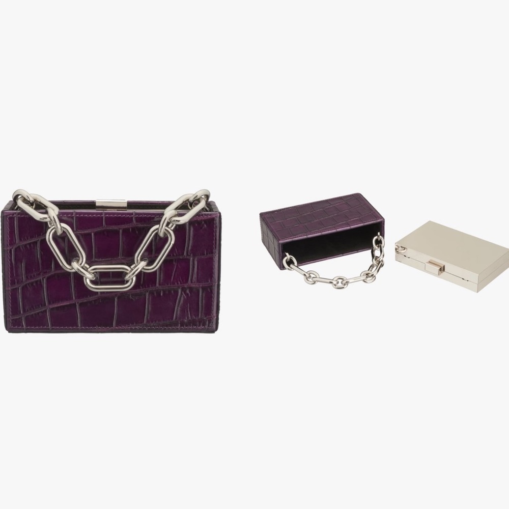 ZARA Lux Croc Embossed Box Case Chain Clutch Purse